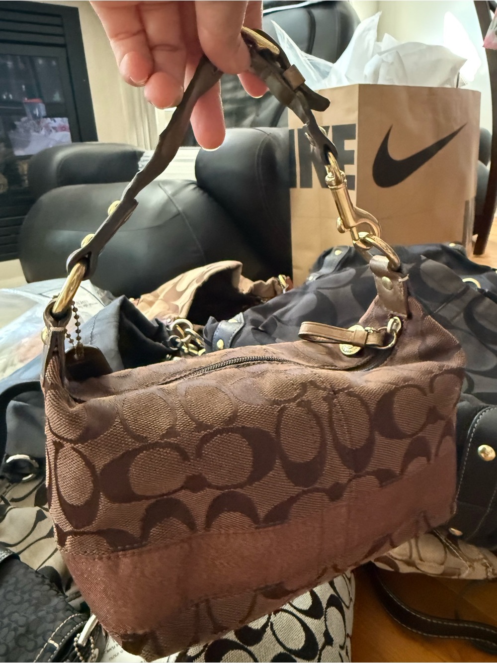 Coach Brown Signature Canvas Small Shoulder Bag (see last pic)